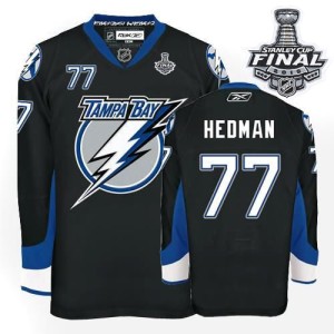 Men's Tampa Bay Lightning Victor Hedman Reebok Premier 2015 Stanley Cup Patch Jersey - Black