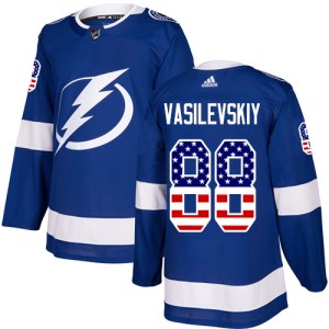 Men's Tampa Bay Lightning Andrei Vasilevskiy Adidas Authentic USA Flag Fashion Jersey - Blue