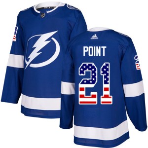 Men's Tampa Bay Lightning Brayden Point Adidas Authentic USA Flag Fashion Jersey - Blue