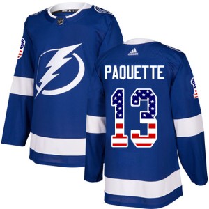Men's Tampa Bay Lightning Cedric Paquette Adidas Authentic USA Flag Fashion Jersey - Blue