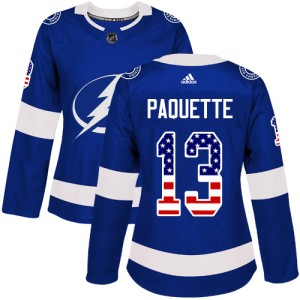 Women's Tampa Bay Lightning Cedric Paquette Adidas Authentic USA Flag Fashion Jersey - Blue