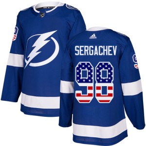 Men's Tampa Bay Lightning Mikhail Sergachev Adidas Authentic USA Flag Fashion Jersey - Blue