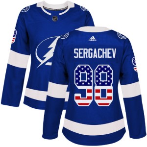 Women's Tampa Bay Lightning Mikhail Sergachev Adidas Authentic USA Flag Fashion Jersey - Blue