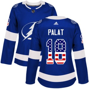 Women's Tampa Bay Lightning Ondrej Palat Adidas Authentic USA Flag Fashion Jersey - Blue
