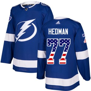 Men's Tampa Bay Lightning Victor Hedman Adidas Authentic USA Flag Fashion Jersey - Blue